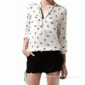 Women's Blouse, Stand Collar, Chiffon with Button Front